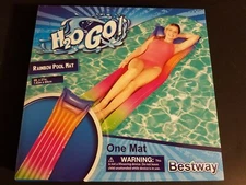 Rainbow Pool Mat 6 ft x 27 in Raft Bed with Pillow Inflatable Swim Raft H2O GO! 
