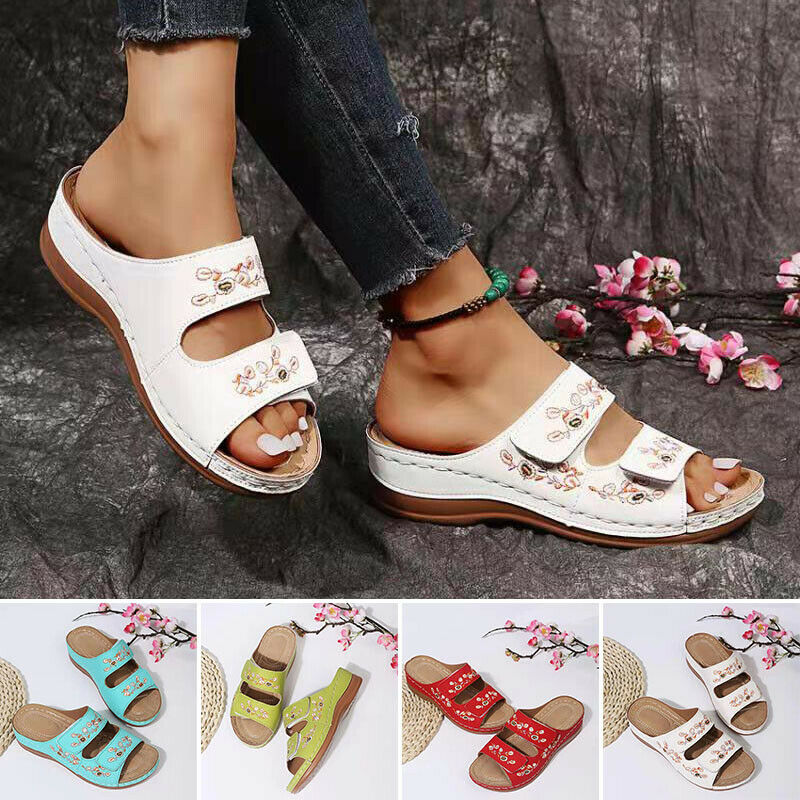 Womens Flower Mule Light Weight Wedge Slippers Casual Ladies Summer Slip  Sandals | eBay