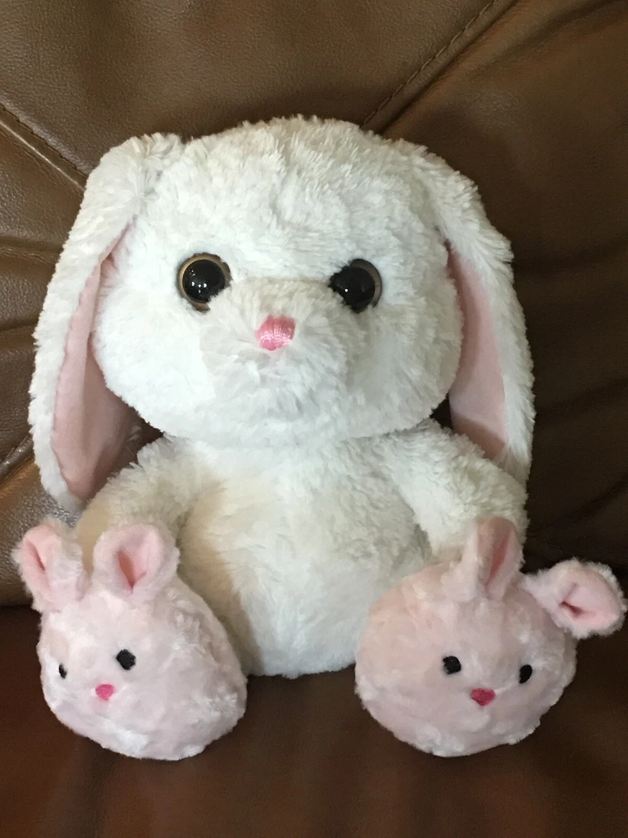Aurora 11 White Baby Bunny Rabbit Pink Bunny Slippers Plush Stuffed Animal Toy