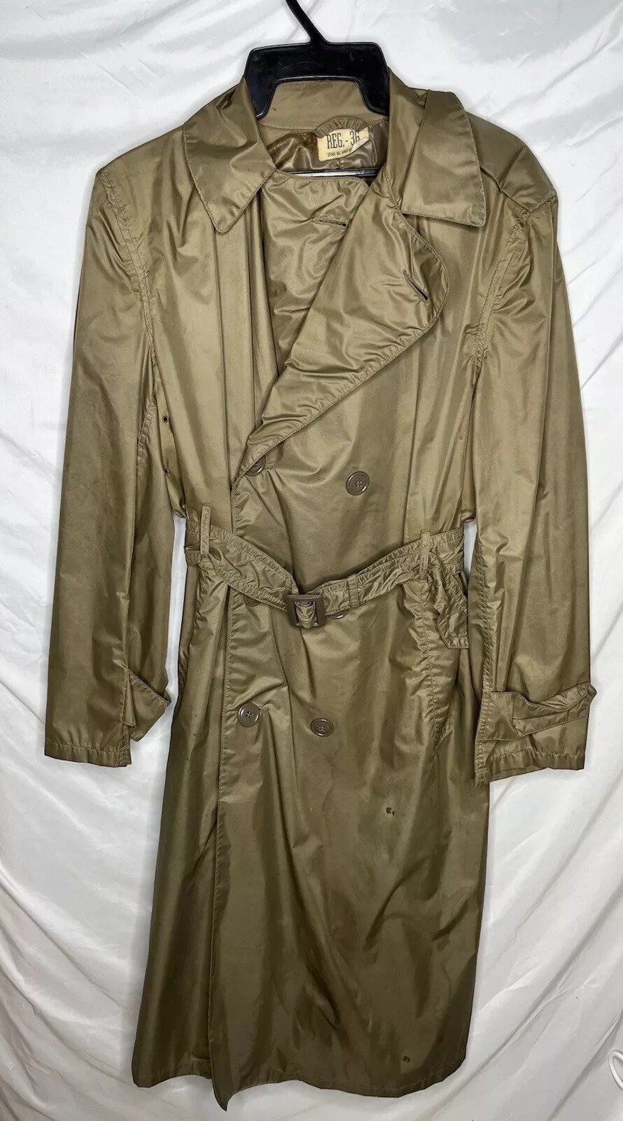 Army Military Trench Raincoat Tag Size 36 Regular Coated Nylon Vintage TLC-image