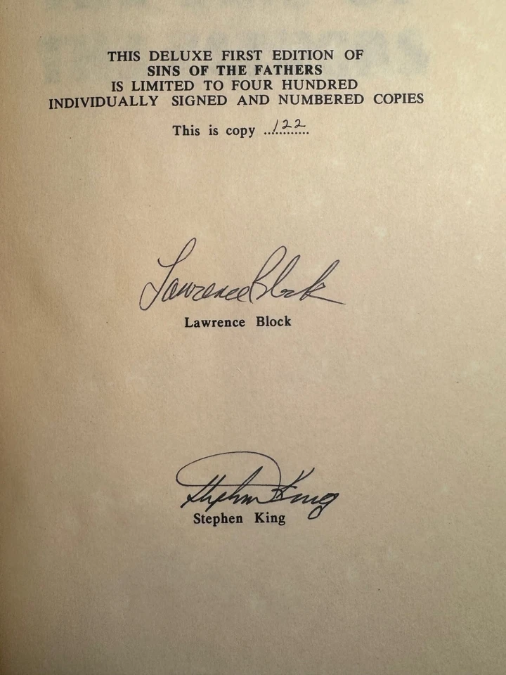 Sins Of The Fathers STEPHEN KING & LAWRENCE BLOCK SIGNED Slipcased Limited 1/400 Foto 3 de 4