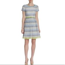 Elie Tahari Glenda Jacquard Tweed Lace Short Sleeve Cocktail A Line Dress 2 $448