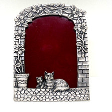 2 Cats Pewter Photo Frame Made in Taiwan with Original Box New Old Stock