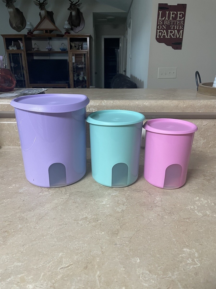 New! Tupperware One Touch Canister Set! Purple, Green, Pink 18, 11