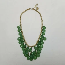 Zad Green Faceted Tear Drop beaded Goldtone Statement Necklace 17'