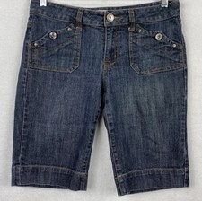 Boom Boom Jeans Short Women Junior 9 Dark Denim Bermuda Measure 31x11.5 Stretch