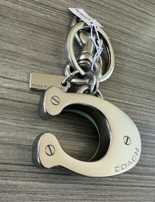NWT Coach Signature C Bag Charm Key Fob Keychain Silver