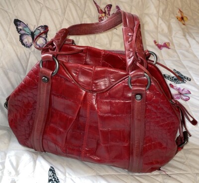 【関税&送料込】BIASIA Bags Red FRANCESCO BIASIA Red Croc Embossed Leather Satchel Purse Bag