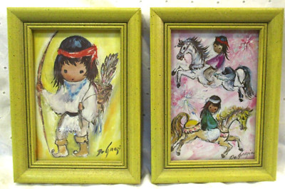 2 Framed RARE Ted De Grazia Vintage Art Prints ''My First Arrow'' & ''Up & Down''