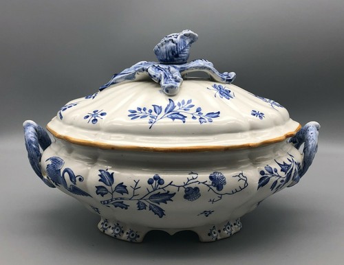 VTG Boch Freres Keramis BFK Paon Blue White Peacock Covered Serving Tureen #1