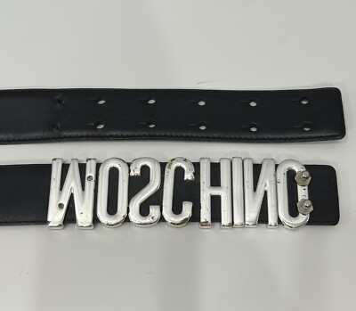 COPY - Moschino Camo Logo Belt Moschino Black Leather Camo Metal Logo Letter Buckle Belt  main image 3