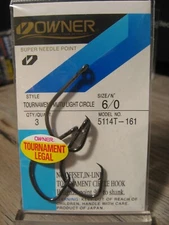 Owner 5114T-161 Tournament Mutu Light Circle Fish Hooks Size 6/0