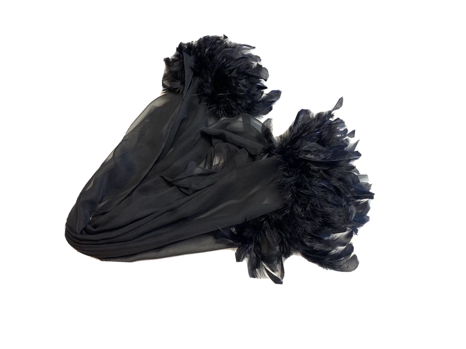 Sexy accesorio negro transparente envolvente bufanda pluma vintage transparente ver a través de Cejón para mujer Foto 3 de 4