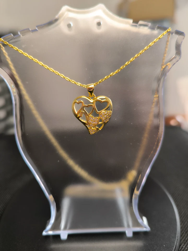 Collier - Femme - Pendentif - Coeur - évidé - Cristal - Plaqué Or Jaune 585/1000 - Photo 2/4