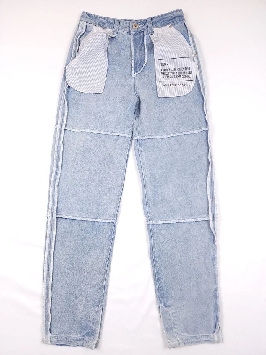 Maniere De Voir Inside Out Jeans Womens Hight Waist Mom Tapered Leg Blue Denim 6
