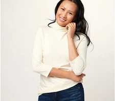 NWOT Attitudes by Renee Cotton Mock Neck 3/4 Sleeve Tunic Top Sz M Ivory Jersey