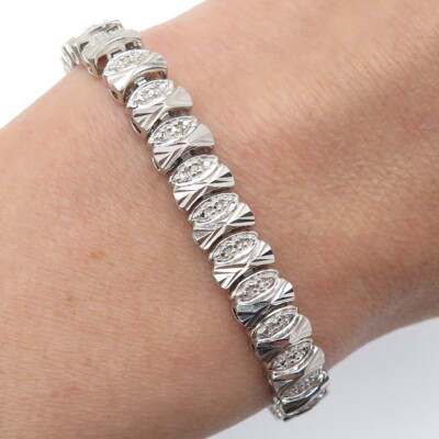 Ross Simons 925 Sterlingsilber echter Diamant Akzent Schleife Gliederarmband 7,25 Zoll