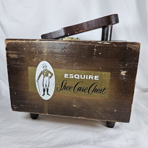Vintage ESQUIRE SHOE CARE CHEST Wooden Shoe Shine Box (S)
