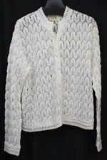 Vtg Carol Brent Cardigan Sweater Knit Retro 70s 60s Secretary Modest White M/L