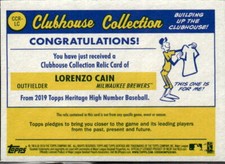 Heritage #CCR-LC Lorenzo Cain Clubhouse Collection Relics High Number Gold