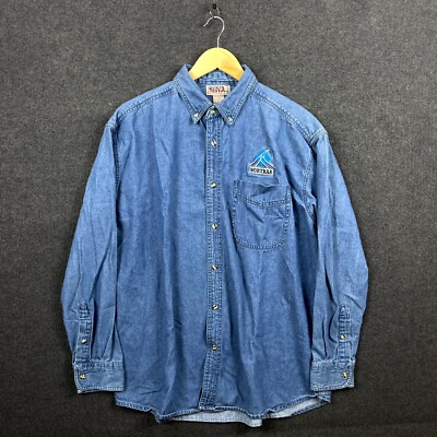 Shiva Mens Shirt Size L Blue Denim Long Sleeve Button Down Nortrak Regular Fit