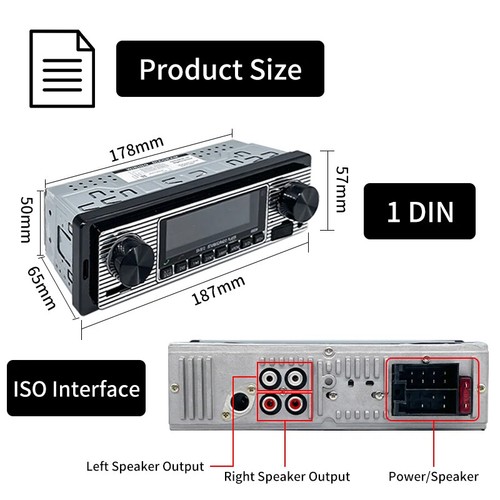 Bluetooth Vintage Autoradio FM Lettore MP3 USB Classico Stereo Ricevitore Audio AUX - Foto 6 di 13