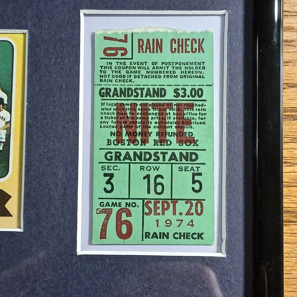 1974 Boston Red Sox Framed Ticket Stub and 1975 Team Card Vintage