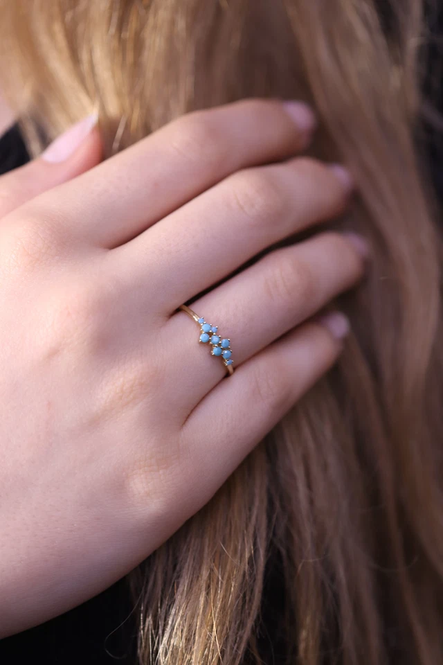 Anillo Turquesa Hecho a Mano Anillo Chapado en Oro 925 Plata Anillo Joyería Hacer Anillo Foto 3 de 4