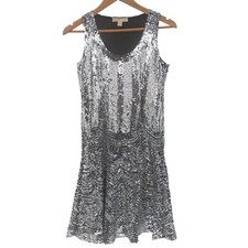Michael Kors Dress Sequin Women Size 0 Silver Metallic Sleeveless Evening Short