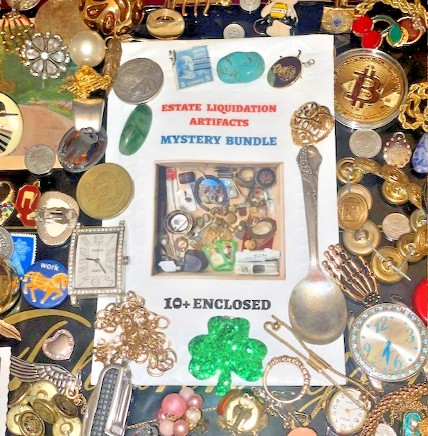 Estate Finds-Mixed smalls: Jewelry, Coins, Stamps, Watch, 10+vintage - lot AD9C4