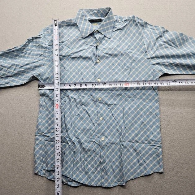Greg Norman Men's Size Medium Blue Cream Plaid Long Sleeve Button Down Shirt - Image 4 of 4
