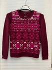 Talbots XS Burgundy Fair Isle Beaded Sweater Lambswool Blend Pink Jewel Pullover