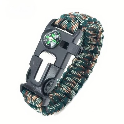 5 in 1 Survival Wristband Paracord Compass Whistle Fire Starter Scraper Tool Set
