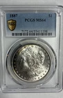 1887 MORGAN SILVER DOLLAR PCGS MS64 RAINBOW CRESENT TONING SEE PICTURES