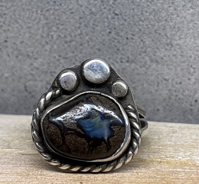 New Artisan Australian Boulder Opal Stone Ring, Sz. 7.5, Sterling 7.4 Gr. 
