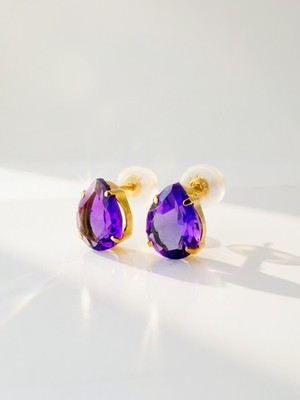 18K massiv Gold Amethyst Ohrringe natürlicher Birnenschliff Geburtsstein Ohrstecker Geschenk