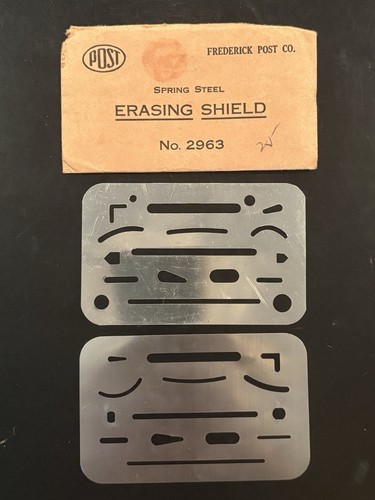 Two Vtg Erasing Shield No. 2960 Frederick Post Co. w/ Original Envelope Sleeve