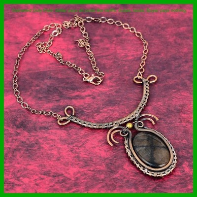 Copper Natural Chiastolite Handcrafted Wire Wrapped Wedding Gift Chain Necklace