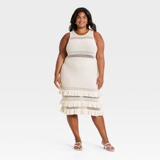 Women Ruffle Sweater Midi Dress - A New Day Cream XXL