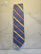 Vintage Brooks Brothers Silk Linen Tie Handmade USA Italian Fabric Striped Blue
