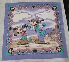 Vintage 1993 Disney Mickey Goofy Western Bandana USA 21x22 Cotton Scarf