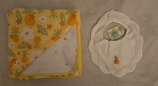 Gymboree Pina Colada Pineapple Flowers Baby Blanket Pineapple Bib Lot NWT