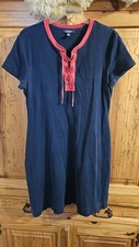 Womens Vintage Chaps Size Large Laced Front Navy Blue T Shirt Dress