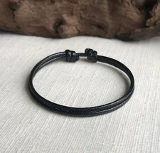 Black 2mm Water Resistant Cord Adjustable Unisex Bracelet or Anklet