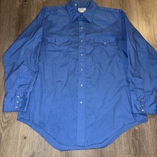 Vintage Miller Western Wear Shirt Mens Size 17 354 Blue Pearl Snap Pocket Rodeo
