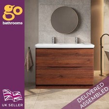 1200 Floor Wooden Vanity Unit & Round Resin Basin Red Wood 2 Drawer Storage