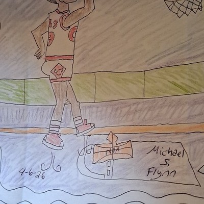 Michael S. Flynn Basketball Player Signed Original Colored Pencil Drawing Art