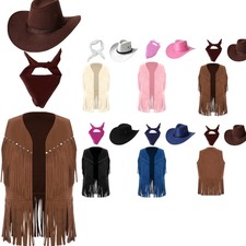 DE Mädchen Cowgirl Weste Wildleder Cowboy Weste Fransenjacke+Hut+Bandana Outfits