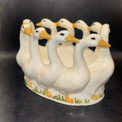 Vintage Holland Mold Glazed Gaggle Circle of Geese Ceramic Planter - Image 1 of 4