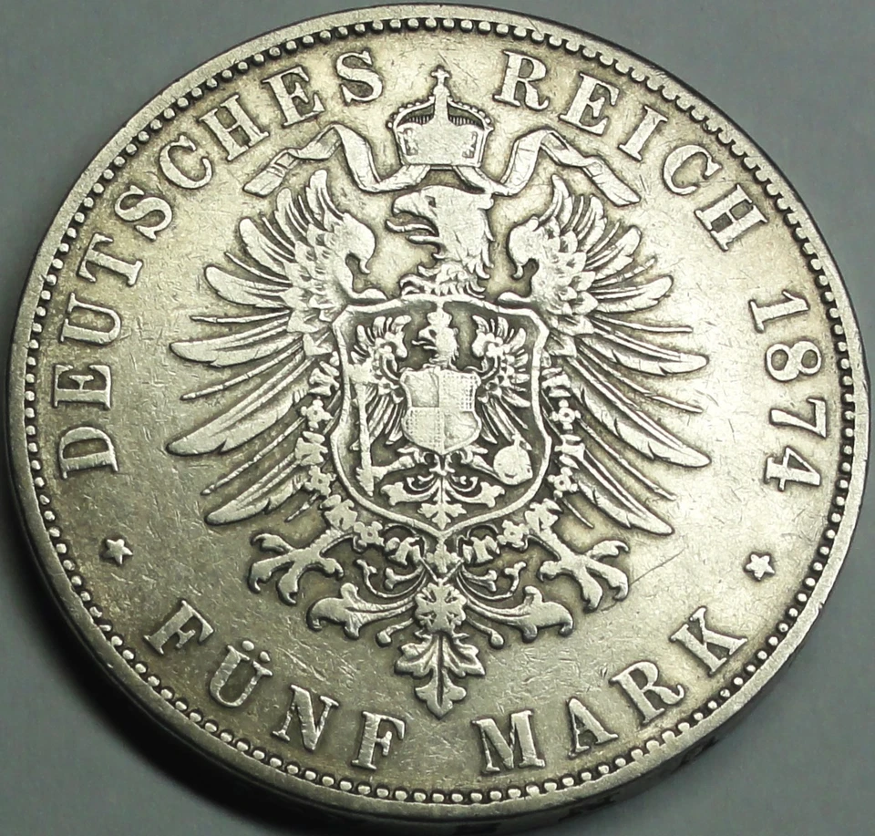 Königreich Bayern 5 Mark 1874 D König LUDWIG II. ss-vz/ vf-xf mit Etui - Bild 3 von 4